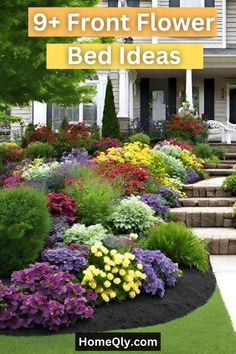 the front yard with flowers and steps leading up to it