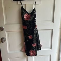 Brand New, Never Worn, Tags Still On Chic Black Dress For Homecoming, Glamorous Black Dress For Homecoming, Black Mini Sequin Dress For Homecoming, Black Sequin Mini Dress For Homecoming, Chic Black Mini Dress For Homecoming, Black Homecoming Dress For Holiday, Corset Lace Dress, Hot Pink Mini Dress, Metallic Mini Dresses