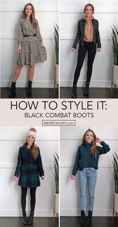 Outfit Ideas With Boots Casual, Boots On Dress, Combat Boots Outfit Work, Combat Boot Work Outfit, Combat Shoes Outfit, Rainy Day Lunch Outfit, Dress And Booties Outfit Fall, Outfit Ideas With Black Boots, Womens Combat Boots Outfit