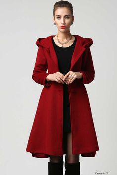 "This hooded red wool coat gives you the fall winter feels! Everything you need in a perfect hooded wool coat is here. The stylish wool coat to wear this season to church, work events, and out and about town....and now the search is over! It has been meticulously tailored with superior wool fabric that will keep you warm all season long. Every woman needs a wool coat in her wardrobe! Here are the reasons why I love this red cool coat. DETAIL * If you need the Parent-child outfit (Mom and daughte Hooded Wool Coat With Pockets For Winter, Hooded Wool Outerwear, Solid Wool Hooded Outerwear, Solid Color Wool Hooded Outerwear, Hooded Wool Coat For Fall, Hooded Wool Coat With Pockets For Fall, Hooded Wool Pea Coat For Fall, Hooded Wool Sweater Coat For Cold Weather, Solid Color Wool Coat For Winter