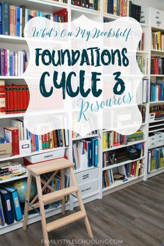 there is a ladder in front of bookshelves with the words, what's on my shelf? foundation cycle 3 resources