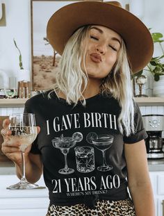 Celebrate your child's 21st birthday in style with this fun and trendy t-shirt! Perfect for moms who are ready to kick back and relax after 21 years of hard work and dedication. Get yours today to celebrate 21 years of motherhood! DETAILS * Bella + Canvas Unisex Premium T-Shirt  * Soft and lightweight  * 100% combed and ring-spun cotton  * Heather colors are 52% combed and ring-spun cotton, 48% polyester * Design is printed using DTG technology which uses high-quality water-based inks that are p 21 Birthday Tshirt Ideas, 21st Birthday Shirt Ideas, 21st Birthday Tee Shirt Ideas, 21st Birthday Shirts For Women Turning 21, 21st Birthday Tshirt, I Gave Birth 21 Years Ago Shirt, 21st Birthday Shirt, 21st Birthday Shirts, 21st Birthday Outfits