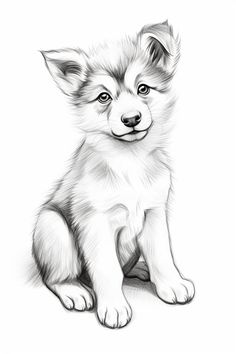 a pencil drawing of a puppy sitting down