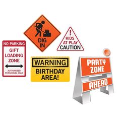 various warning signs and stickers on a white background