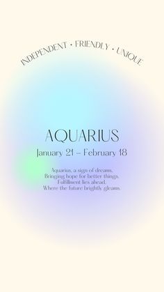 the aquarius calendar is displayed in front of a blue and green background with white lettering