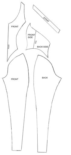 the front and back sides of a dress pattern, with measurements for each piece on it