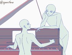 an image of a man playing the piano with another man standing next to him and looking at it