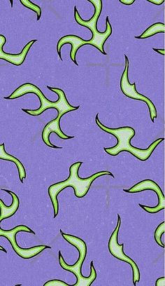 a purple background with green and black swirls on the bottom half of each pattern