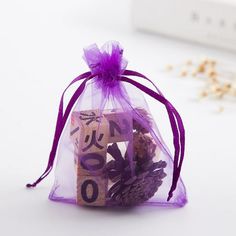 a bag filled with money sitting on top of a table