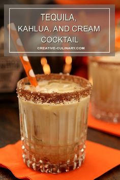 tequila, kahlua and cream cocktail on an orange napkin