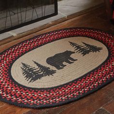 Woodlands Bear Braided Rug (7689384591592) Wire Candle Holder, Country Style Curtains, Cabin Rugs, Woodland Bear, Tree Stencil, Bear Silhouette, Fox Decor, Park Designs, Braided Rug