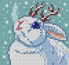 a cross - stitch pattern of a snowman with a reindeer's antlers on his head