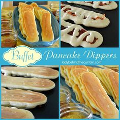 different pancake dippers are shown in this collage