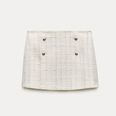 - Mini Textured Tweed Skirt - Super Cute And Elegant - Side Zipper - Textured Metal Button Detail - Front Slits At Hem - Nwt Fitted Tweed Skirt With Buttons, Tweed Skirt With Button Closure For Workwear, Chic Tweed Skirt With Button Closure, Chic Beige Mini Skirt With Buttons, Zara Mini, Zara Skirts, Tweed Skirt, Metal Buttons, Button Detail