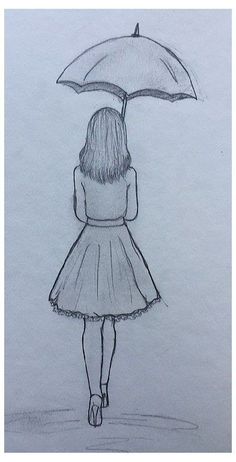 a drawing of a girl holding an umbrella