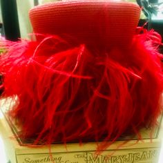 Worn Once! Beautiful Hat With Real Ostrich Feathers Womens Mary Janes, Feather Hat, Ostrich Feathers, Beautiful Hats, Mary Janes, Feathers, Women Accessories, Hats, Red