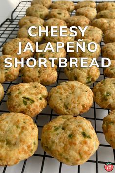 cheesy jalapeno shortbreads on a cooling rack with text overlay