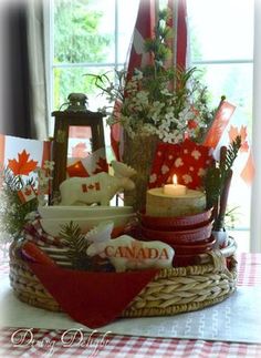 a basket filled with candles and other items