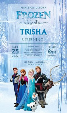 frozen birthday party flyer with characters