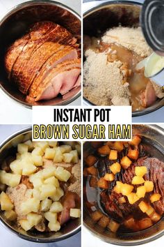 instant pot brown sugar ham with potatoes and gravy in the bottom left side