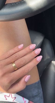 Nails Blue And White, Light Pink Nail Designs, Pink Dip, Blue And White Nails, Ring Finger Nails, Baby Pink Nails, Pink Glitter Nails, Light Pink Nails