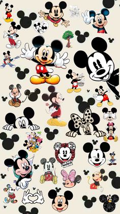 mickey mouse and other cartoon characters on a white background