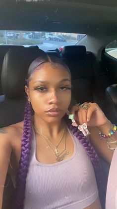 Lavender Hair Color Ideas, Sleek Braided Ponytail, Lavender Hair Colors, Purple Braids, Quick Natural Hair Styles, Lavender Hair, Protective Hairstyles Braids