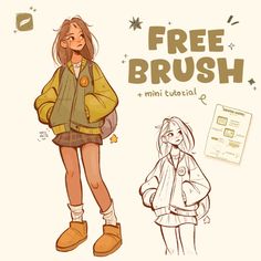 a drawing of a girl with her hand on her chin and the words free brush