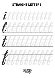 the letter e is for straight letters with cursive writing in black and white