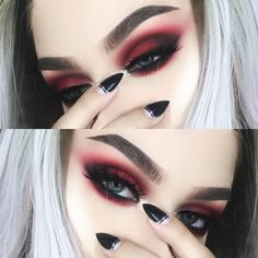 Evil Queen Eye Makeup, Female Ghostface Makeup, Makeup Ideas For Black And White Outfit, Intense Smokey Eye, Gothic Baddie Nails, Easy Colorful Makeup Looks, Vamp Eye Makeup, Friday The 13th Eye Makeup, Goth Cat Eye Makeup