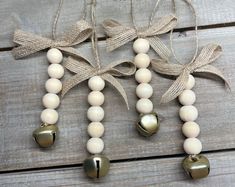 Farmhouse/boho Wood Bead Christmas Ornaments - Etsy Christmas Crafts With Wooden Beads, Christmas Ornaments With Wooden Beads, Christmas Decorations From Nature, Wooden Bead Christmas Crafts, Farmhouse Style Christmas Decor, Wooden Bead Projects, Wooden Bead Crafts Diy, Wooden Bead Ornaments Diy, Wood Bead Ornaments Diy