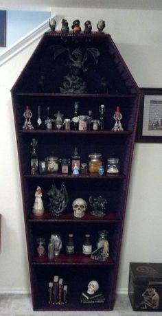 a shelf filled with lots of different types of items