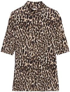 Banana Republic Soft Stretch Modal Mock-Neck T-Shirt Leopard Print Mock Neck And T Shirt, Modal Fabric, Elbow Length Sleeve, The Body, Mock Neck, Wrinkles, Casual Button Down Shirt