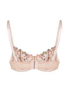 Gilda & Pearl Floral Lace Bra | Farfetch.com Party Lace Bra With Sweetheart Neckline, Feminine Push-up Party Bra, Feminine Full Cup Bra With Delicate Lace, Party Bra With Removable Pads And Sweetheart Neckline, Party Bra With Sweetheart Neckline And Removable Pads, Fitted Underbust Bra With Removable Cups, Elegant Underbust Bra With Adjustable Straps, Fitted Balconette Bra With Lace Trim, Lace Underbust Bra With Padded Cups