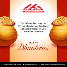 happy dhanteras greeting card with golden pots