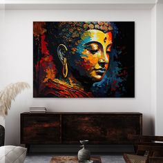 a painting on the wall in a living room