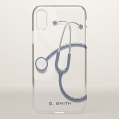 an iphone case with a stethoscope on the front and back cover in clear