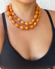 Vintage Large Beads Jewelry, Double Strand Polished Bead Necklaces, Double Strand Polished Beads Necklace, Vintage Polished Beads Necklaces, Polished Vintage Beads, Amber Beaded Necklaces With Colorful Beads, Costume Jewelry Necklaces With Large Beads And Double Strand, Costume Jewelry Necklace With Large Beads And Double Strand, Costume Jewelry Polished Beads Necklace