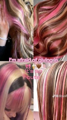 My mom says that I can get it next year in 7th grade Hair With Pink Streaks, Neapolitan Hair, Calico Hair, Pink Streaks, Dyed Hair Inspiration, Digital Closet, Hair Makeover, Dream Hair, Green Hair