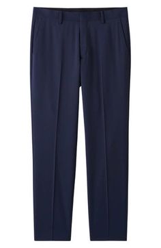 A slim fit defines these wool-kissed dress pants that offer just enough stretch for day-one comfort. 31" inseam; 13 1/2" leg opening; 10 1/2" front rise; 16" back rise (size 32 US/ 48 EU)   Partially lined   54% recycled polyester, 44% wool, 2% elastane   Dry clean   Made in Turkey Mens Navy Dress Pants, Navy Pants Men, Navy Dress Pants, Slim Fit Dress Pants, Slim Fit Dress, Outfit Check, Tiger Of Sweden, Fit Dress, Mens Navy