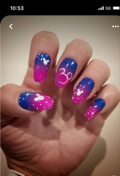 Disney 30th Anniversary Nails, Disney Figment Nail Art, Anastasia Nails Disney, Walt Disney Nails, Disney 100th Anniversary Nails, Disney Nails Purple, Disney Nail Ideas For Short Nails, Rainbow Disney Nails, Unique Disney Nails