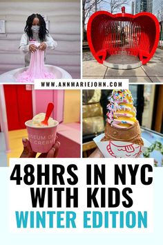 How can you spend 48 hours in New York City with kids in the winter and still have fun? It's a lot easier than you think. Find out how. #nycwithkids #nycwinteractivities #travelwithkids #winterinnywithkids via @theannmariejohn New York At Christmas With Kids, January With Kids, Christmas In New York With Kids, Nyc With Kids Christmas, New York City In March, Nyc With Teens, Nyc Christmas Bucket List, Nyc For Kids, New York In January