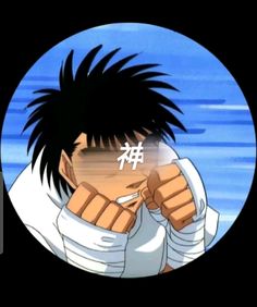 an anime character with black hair and white shirt in front of blue sky, looking at the camera