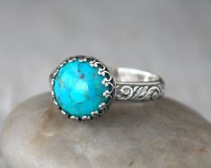 Oval Sterling Silver Turquoise Ring American Turquoise | Etsy Elegant Turquoise Ring Gift, Unique Round Turquoise Ring, Unique Round Turquoise Jewelry, Handmade Turquoise Round Ring, Artisan Handmade Turquoise Ring For Wedding, Artisan Handmade Turquoise Wedding Ring, Handmade Turquoise Wedding Ring, Southwestern Style Blue Round Ring, Blue Wedding Rings With Natural Stones