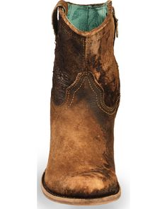 Corral Women's Lamb Abstract Short Western Boots, Chocolate Distressed Brown Rugged Boots With Leather Sole, Rugged Distressed Brown Boots With Leather Sole, Rugged Brown Boots With Patina, Rugged Boots With Reinforced Toe In Distressed Brown, Rugged Distressed Brown Boots For Western-themed Events, Rustic Distressed Brown Boots With Round Toe, Rustic Distressed Brown Boots With Leather Lining, Country Style Distressed Brown Snip Toe Boots, Distressed Brown Rustic Round Toe Boots