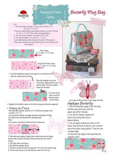 the instructions for making a purse with flowers and butterflies on it, including instructions to make an