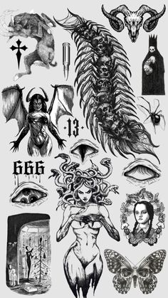 some tattoos that have been drawn in black and white