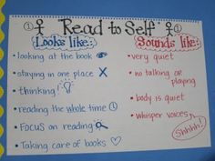 a bulletin board with writing on it that reads read to self and looks like sounds like