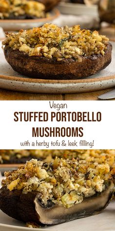 stuffed portobello mushrooms with a herb tofu and flakes filling on top