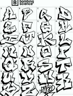 graffiti alphabets with the letters b and c in black ink on a white background